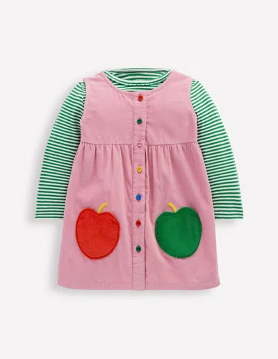 Boden Babies' Woven Pinny Dress Set-pink Apple Female  In Multi