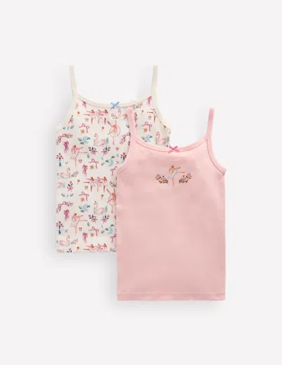 Boden Kids' Girls 2-pack Cotton Vests In Pink | Size 2-3 Years In Multi