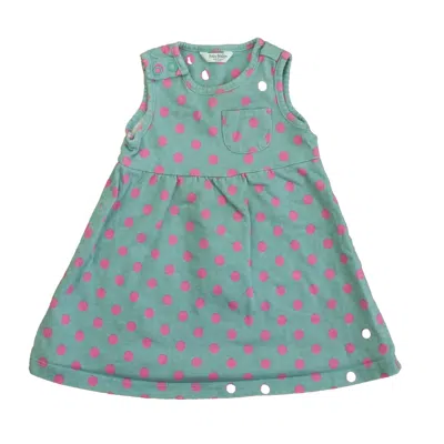 Pre-owned Boden Kids' Girls Aqua Pink Polka Dots Dress In Green
