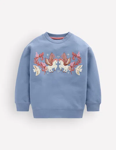 Boden Kids' Girls Bobbie Applique Sweatshirt In Blue | Size 2-3 Years