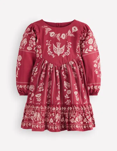 Boden Kids' Girls Celia Wing Sleeve Dress In Red | Size 2-3 Years In Burgundy