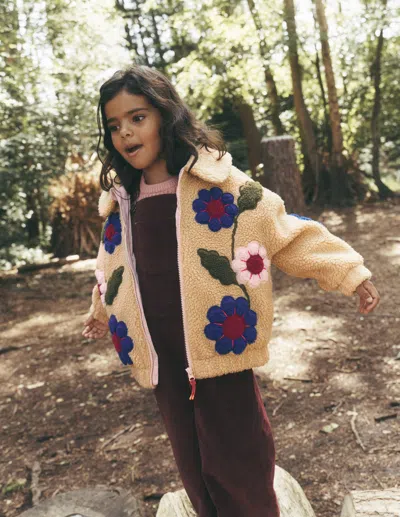 Boden Kids' Girls Collared Borg Jacket In Natural | Size 2-3 Years In Multi