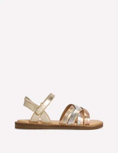 Boden Kids' Girls Crossed Leather Sandals In Metallic | Size 32 In Silver