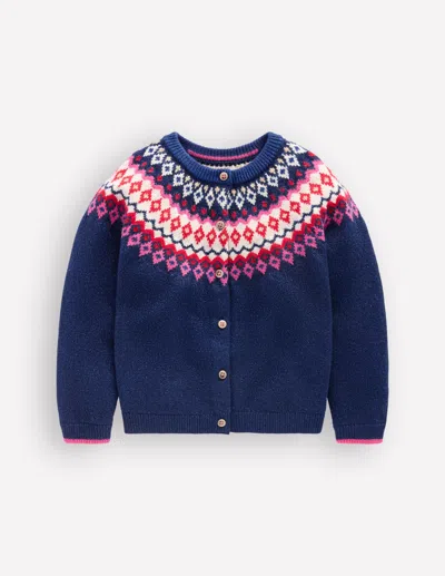 Boden Kids' Girls Edie Fair Isle Cardigan In Blue | Size 2-3 Years