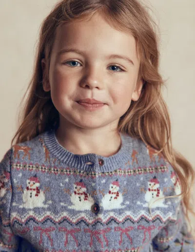 Boden Kids' Girls Edie Fair Isle Cardigan In Blue | Size 2-3 Years