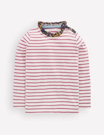 Boden Kids' Girls Frill Neckbreton Top In Pink | Size 2-3 Years