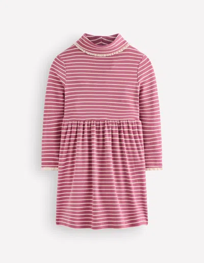 Boden Kids' Girls High Neck Ribbed Dress In Pink | Size 2-3 Years