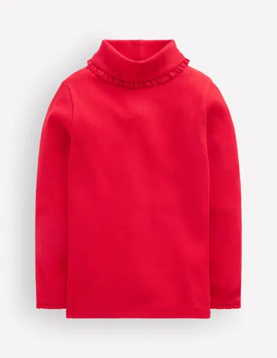 Boden Kids' Girls Lace Trim Roll Neck Top In Red | Size 2-3 Years