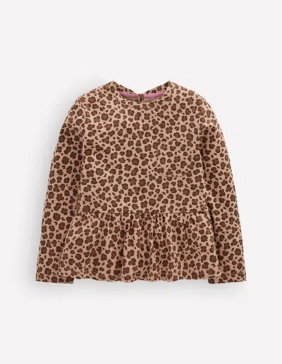 Boden Kids' Girls Long Sleeve Peplum Top In Brown | Size 2-3 Years