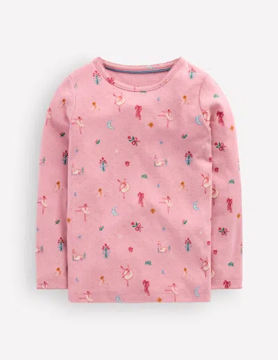 Boden Kids' Girls Long Sleeve Pointelle Top In Pink | Size 2-3 Years