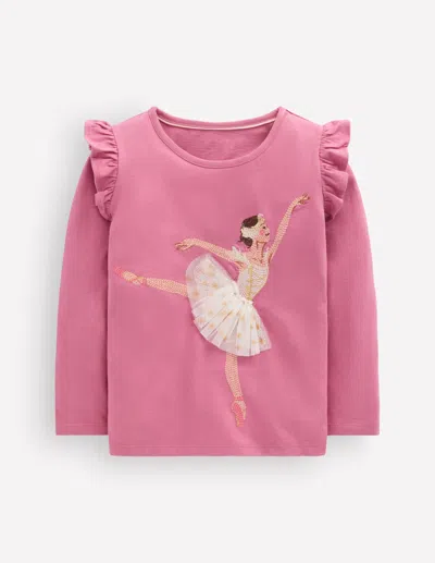 Boden Kids' Girls Long Sleeve Superstitch T-shirt In Pink | Size 2-3 Years