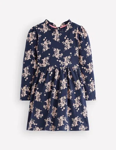 Boden Kids' Girls Long Sleeve Twirly Dress In Blue | Size 2-3 Years In Green
