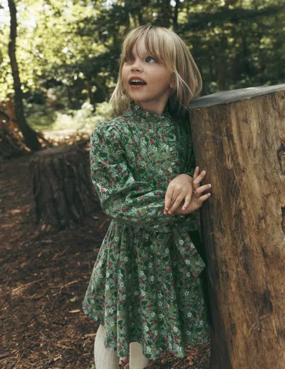 Boden Kids' Girls Maude Ruffle Shirt Dress In Green | Size 2-3 Years