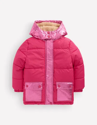 Boden Kids' Girls Metallic Puffer In Pink | Size 2-3 Years