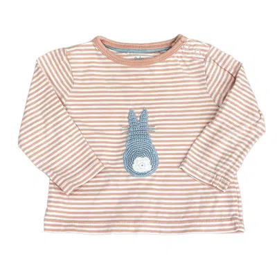 Pre-owned Boden Kids' Girls Pink Stripe Blue Bunny Long Sleeve T-shirt In Purple