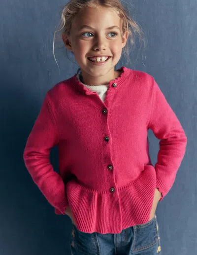 Boden Kids' Girls Pretty Peplum Cardigan In Pink | Size 2-3 Years