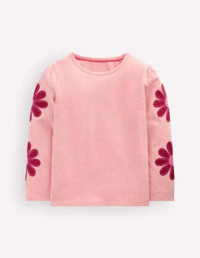 Boden Kids' Girls Puff Sleeve Applique T-shirt In Pink | Size 2-3 Years