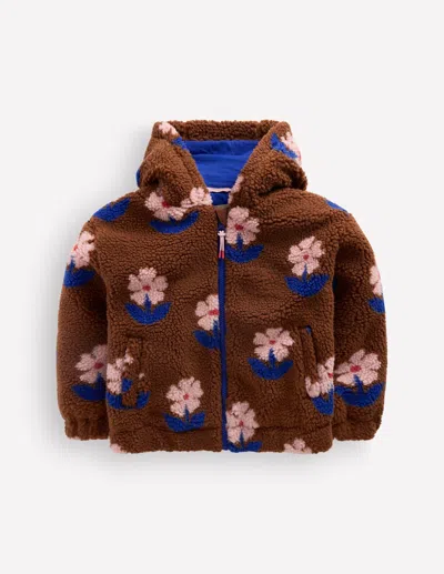 Boden Kids' Girls Relaxed Borg Zip-through In Brown | Size 2-3 Years