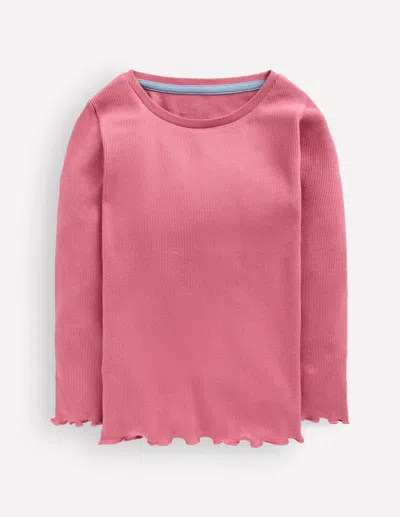 Boden Kids' Girls Ribbed Long Sleeve T-shirt In Pink | Size 2-3 Years