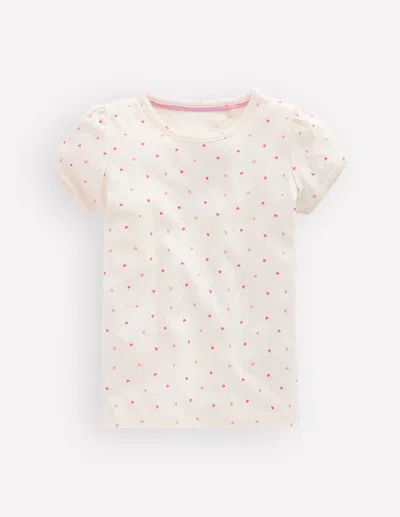 Boden Kids' Girls Short Sleeve Pointelle Top In White | Size 2-3 Years In Gold