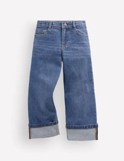 Boden Kids' Girls Straight Leg Turn Back Jeans In Blue | Size 2-3 Years