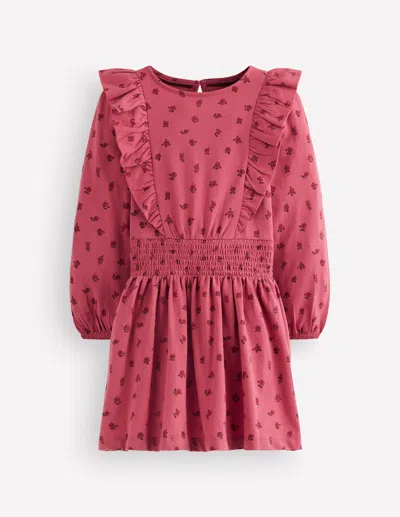 Boden Kids' Girls Suki Shirred Jersey Dress In Pink | Size 2-3 Years In Burgundy