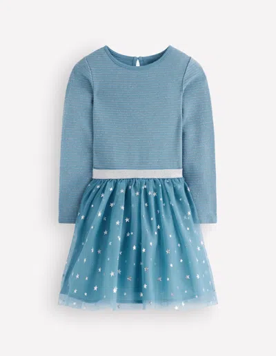 Boden Kids' Girls Twirly Tulle Mix Dress In Blue | Size 2-3 Years