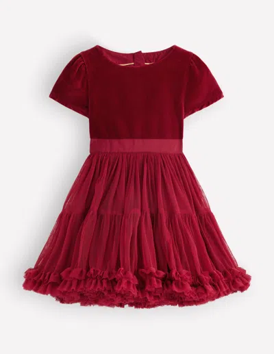 Boden Kids' Girls Velour Tulle Occasion Dress In Red | Size 2-3 Years