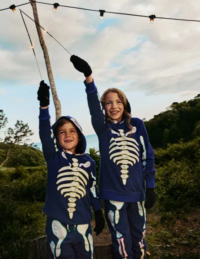 Boden Kids' Glow Halloween Hoodiecollege Navy Dino Boys
