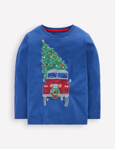 Boden Kids' Glow Superstitch T Shirt Twilight Blue Christmas Car