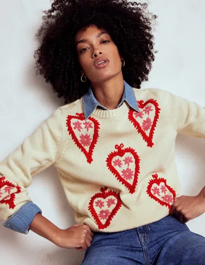 Boden Pullover Mit Grafikstickerei-warmes Naturweiss, Herzen In Neutral