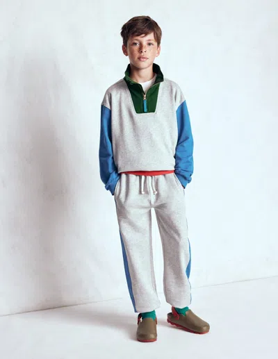 Boden Kids' Half Zip Sweatshirt Grey Marl Colourblock  In Gray