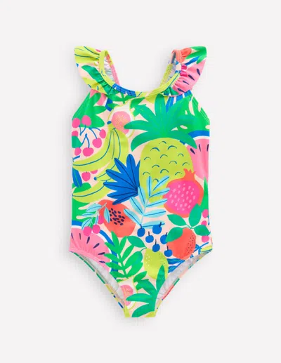 Boden Kids' Hallie Frill Strap Swimsuit Multi Tropical Fruit Girls  In Green