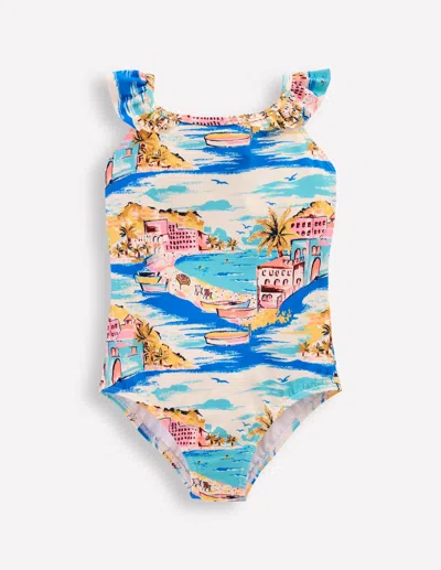 Boden Kids' Hallie Frill Strap Swimsuitmulti Coastal Scene Girls  In Multi