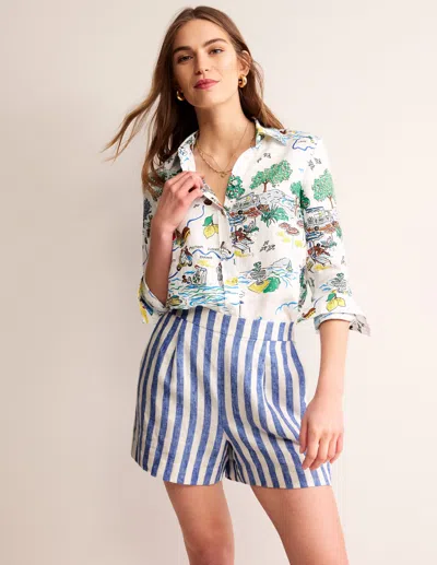 Boden Hampstead Linen Shorts Cobalt & Ivory Stripe Women