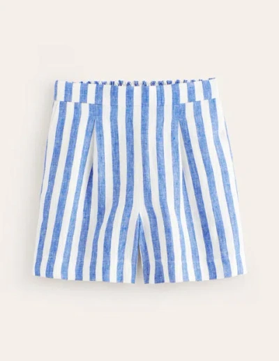 Boden Hampstead Linen Shorts Cobalt & Ivory Stripe Women  In Blue