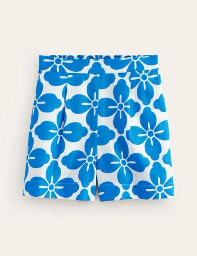 Boden Hampstead Linen Shorts Indigo Bunting, Floral Tile Women  In Blue