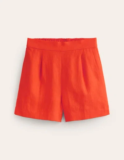 Boden Hampstead Linen Shorts Mandarin Orange Women  In Red