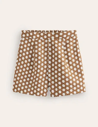 Boden Hampstead Linen Shorts Rubber, Honeycomb Geo Women  In Brown