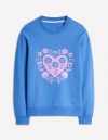 BODEN HANNAH EMBROIDERED SWEATSHIRT PEACOCK PLUME BLUE, HEARTS WOMEN BODEN