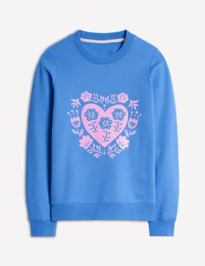 Boden Hannah Embroidered Sweatshirt Peacock Plume Blue, Hearts Women