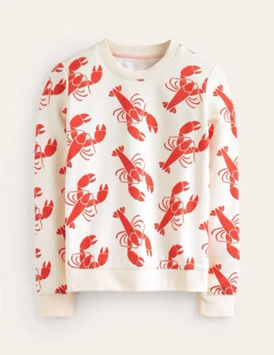 Boden Hannah Printed Sweatshirt Ivory, Lobster Women  In White