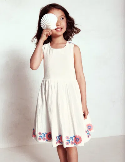 Boden Kids' Harper Crossback Dresswhite Embroidered Girls  In White