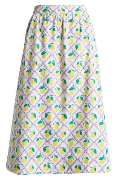 Boden Hattie Cotton Poplin Midi Skirt In Lavender Lemon Grove