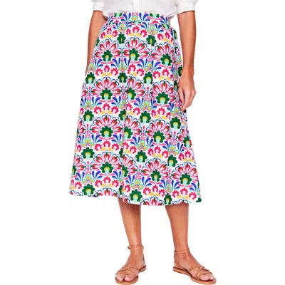 Boden Hattie Poplin Midi Skirt In Green Multi