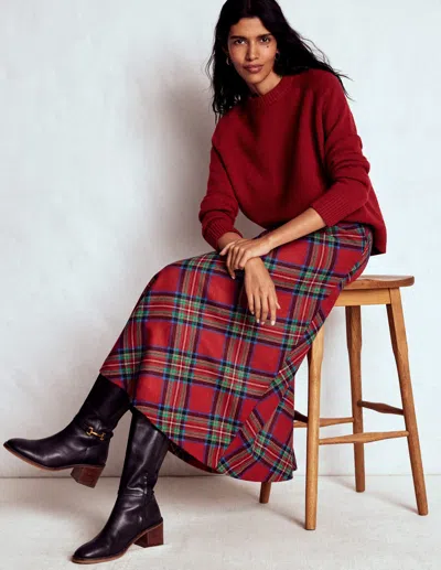 Boden Hayley Wool Midi Skirt Red, Blue And Green Check  In Multi