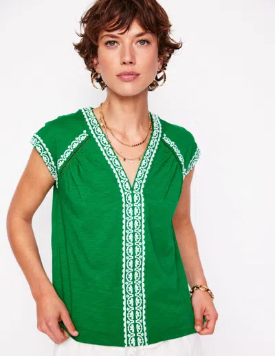 BODEN HAZEL COTTON EMBROIDERED TOP RICH EMERALD WOMEN BODEN