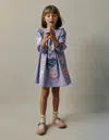 Boden Heart Appliqué  Dress Dusty Blue Hearts  In Multi