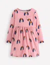 Boden Heart Pocket Fun Jersey Dress Vintage Pink Spaced Pups Girls  In Pink