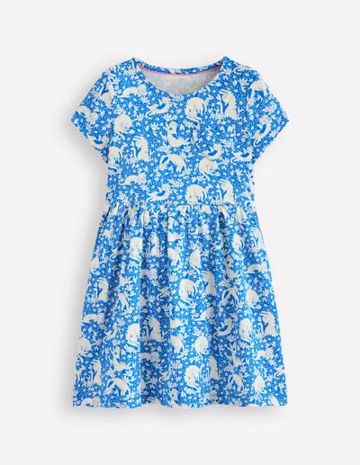 Boden Kids' Heart Pocket Fun Jersey Dresskingfisher Blue Kitten Meadow Girls